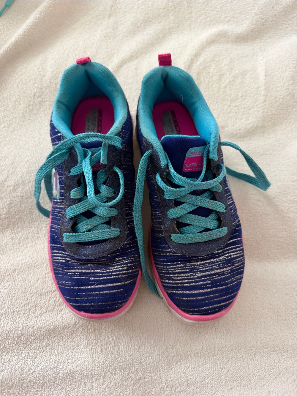 Kids Navy & Teal Athletic Sneakers with Pink Accents and glitter